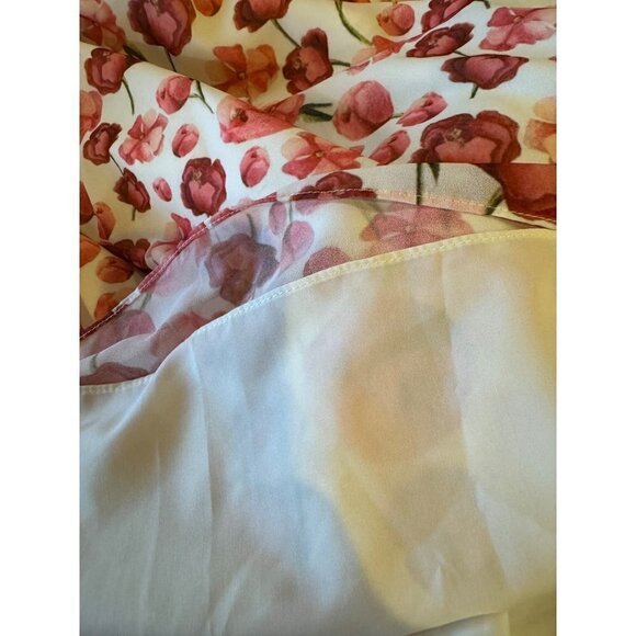 Samantha Sipos Ivory And Red Strawberry Floral Print Ruffle Midi Dress Size M - Picture 10 of 12